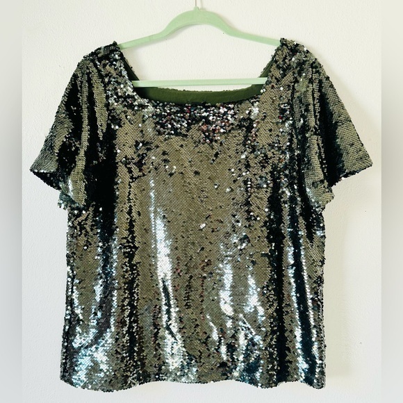 Ann Taylor Tops - Ann Taylor Holiday Forest Green Sequin Top Sz L